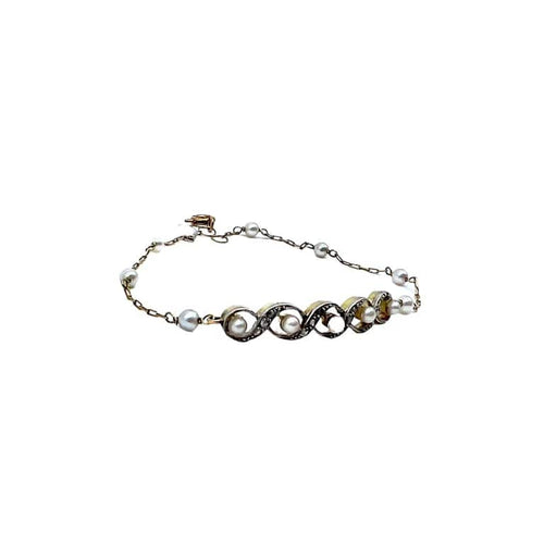 Bracelet Bracelet Art déco en or 18 carats et platine avec diamants et perle 58 Facettes A2414(421)