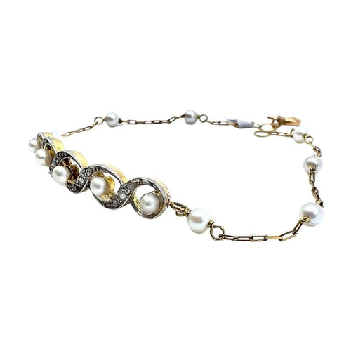 Bracelet Bracelet Art déco en or 18 carats et platine avec diamants et perle 58 Facettes A2414(421)