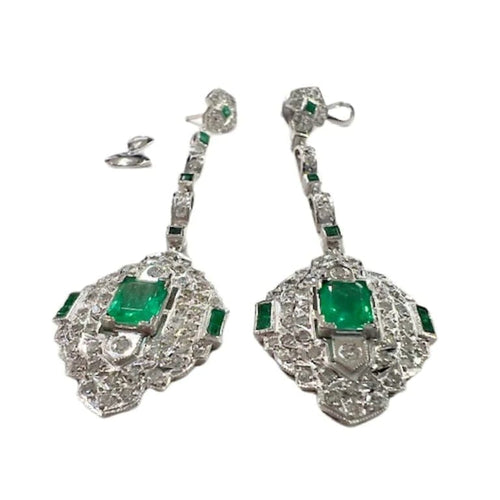 Boucles d'oreilles Boucles d’oreilles Art déco en platine avec diamants et émeraudes 58 Facettes Q223B