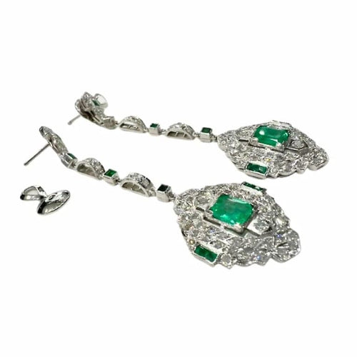 Boucles d'oreilles Boucles d’oreilles Art déco en platine avec diamants et émeraudes 58 Facettes Q223B