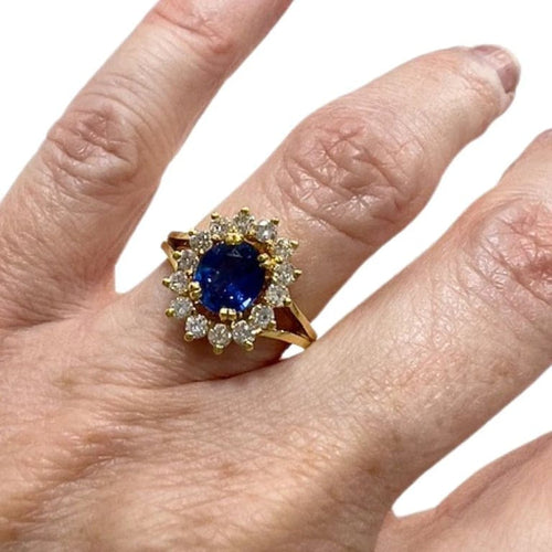 Bague 52.5 Bague Art déco en or jaune 18 ct avec diamants et saphir 58 Facettes Q271B