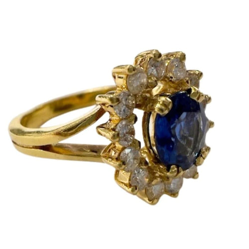 Bague 52.5 Bague Art déco en or jaune 18 ct avec diamants et saphir 58 Facettes Q271B