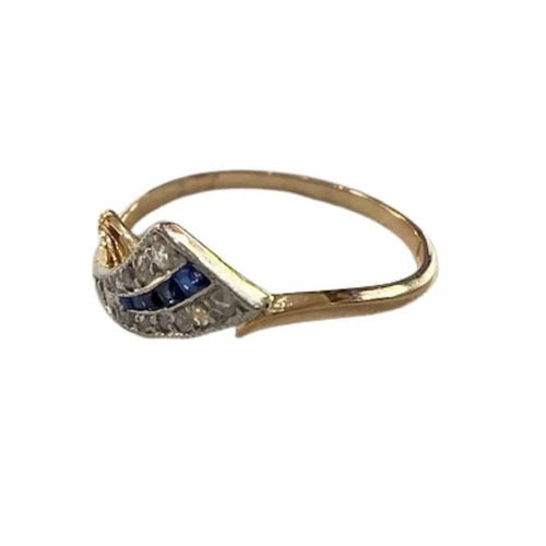 Bague 56 Art déco - Bague en or 18 kt et platine avec diamants et saphirs 58 Facettes A700