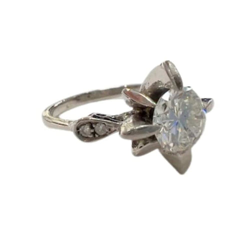 Bague 49 Bague rétro années 1950 en or blanc 18 kt avec diamants 58 Facettes Q214B