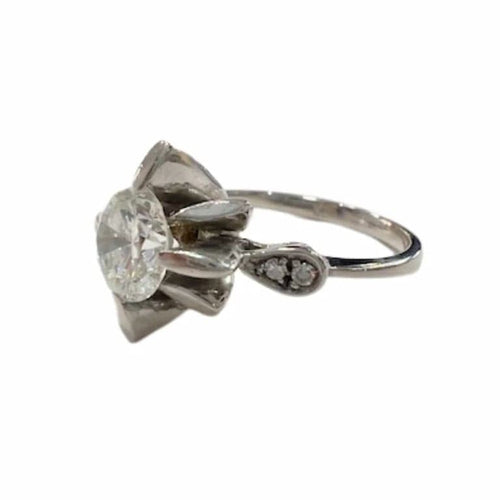 Bague 49 Bague rétro années 1950 en or blanc 18 kt avec diamants 58 Facettes Q214B