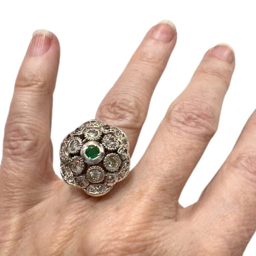 Bague 7.5 Bague Art déco en or 18 ct et argent avec diamants et émeraude 58 Facettes Q266B
