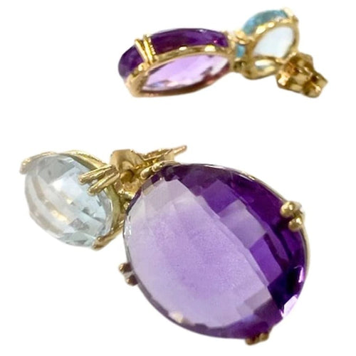 Boucles d'oreilles Tous - Boucles d'oreilles en or 18 carats avec améthystes et aigue-marine 58 Facettes Q124B