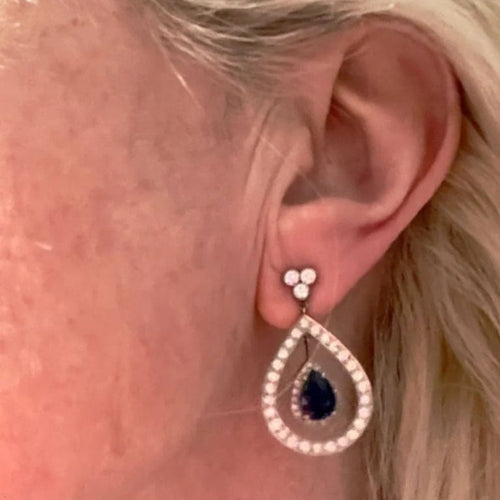 Boucles d'oreilles Boucles d'oreilles Art déco en platine 950 avec diamants et saphir 58 Facettes A2135