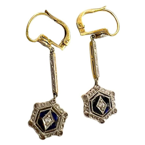 Boucles d'oreilles Boucles d'oreilles pendantes anciennes en or jaune 18 carats, diamants et saphirs 58 Facettes A2149