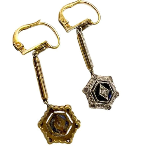 Boucles d'oreilles Boucles d'oreilles pendantes anciennes en or jaune 18 carats, diamants et saphirs 58 Facettes A2149