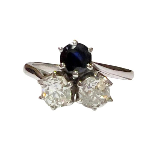 Bague 54 Bague style Art déco 1935 en or blanc 18 ct, diamants et saphir 58 Facettes Q320B