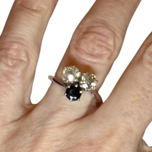 Bague 54 Bague style Art déco 1935 en or blanc 18 ct, diamants et saphir 58 Facettes Q320B