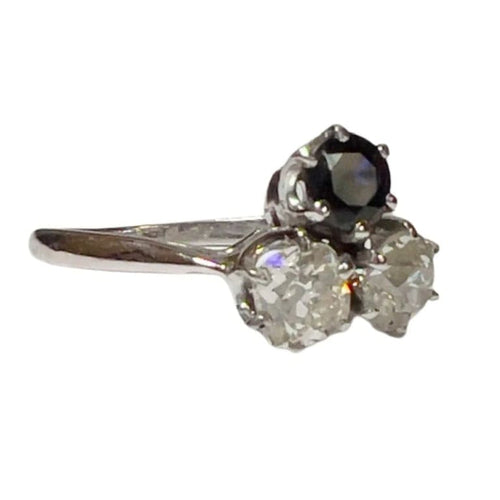 Bague 54 Bague style Art déco 1935 en or blanc 18 ct, diamants et saphir 58 Facettes Q320B
