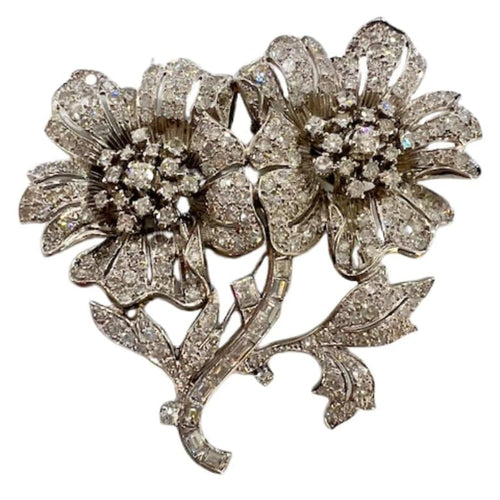 Broche Broche rétro 1945-1950 en platine 950 et diamants 8,64 ct 58 Facettes A2683
