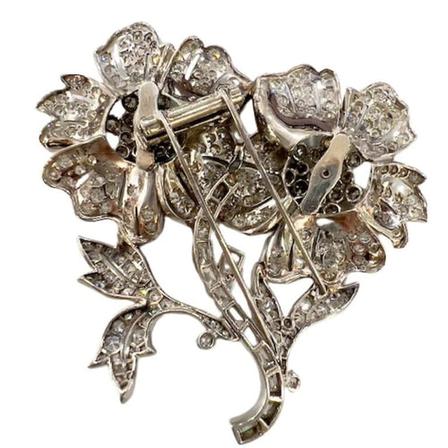 Broche Broche rétro 1945-1950 en platine 950 et diamants 8,64 ct 58 Facettes A2683