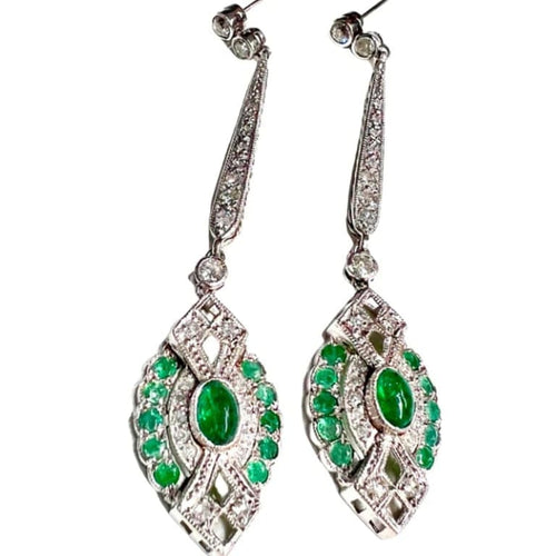 Boucles d'oreilles Boucles d’oreilles Art déco en platine 950 avec diamants et émeraudes 58 Facettes Q727A
