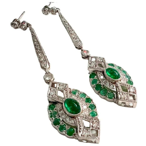 Boucles d'oreilles Boucles d’oreilles Art déco en platine 950 avec diamants et émeraudes 58 Facettes Q727A