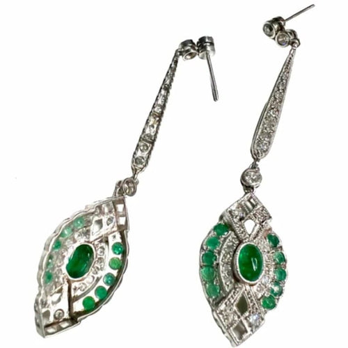 Boucles d'oreilles Boucles d’oreilles Art déco en platine 950 avec diamants et émeraudes 58 Facettes Q727A