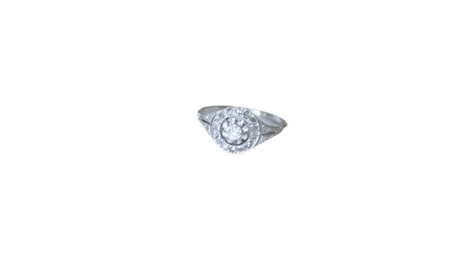 Bague 59 Art Déco - Bague cible en or blanc et platine diamants 58 Facettes