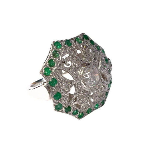 Bague 53.5 Bague Art déco en platine avec diamants et émeraude 58 Facettes Q356B