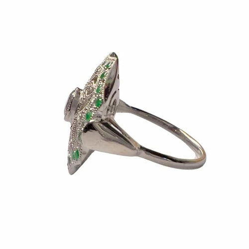 Bague 53.5 Bague Art déco en platine avec diamants et émeraude 58 Facettes Q356B