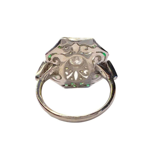 Bague 53.5 Bague Art déco en platine avec diamants et émeraude 58 Facettes Q356B