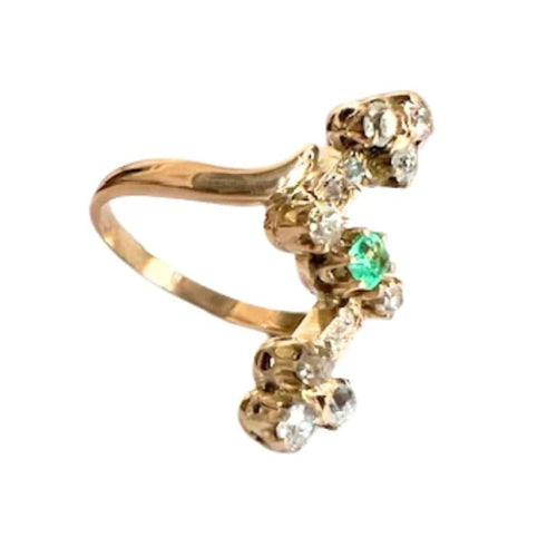 Bague 56 Bague Art déco en or jaune 18 carats avec diamants et émeraude 58 Facettes A2315(224)