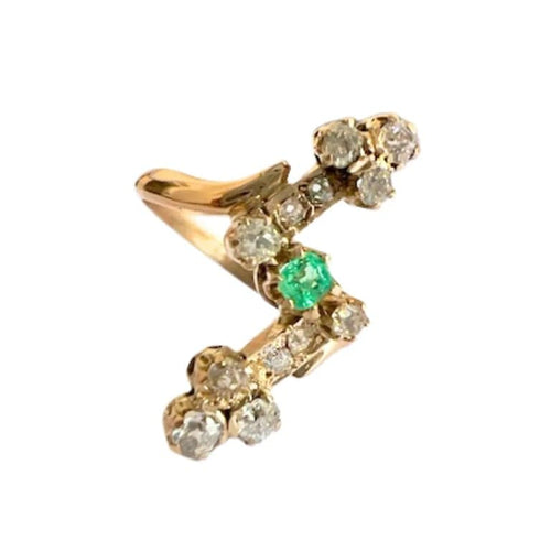 Bague 56 Bague Art déco en or jaune 18 carats avec diamants et émeraude 58 Facettes A2315(224)