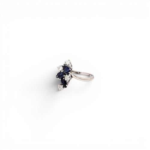 Bague 52 Bague Art déco 1945 en or blanc 18 carats avec diamants et saphirs 58 Facettes Q326B(965)
