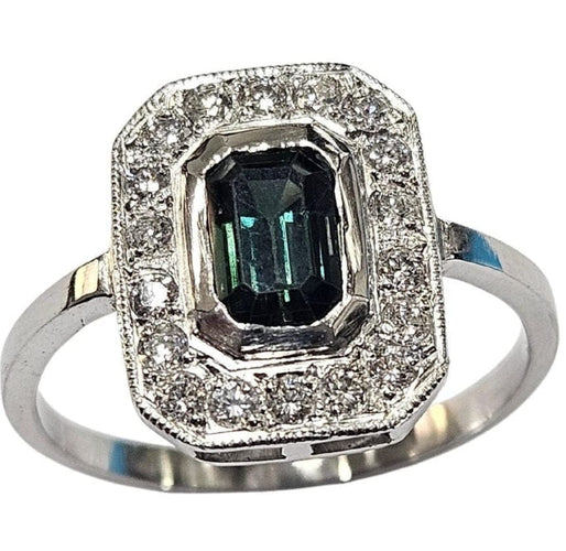 Bague 56.5 Bague Art déco en platine 950 avec saphir vert et diamants 58 Facettes Q391B