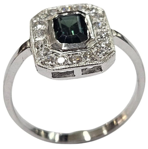 Bague 56.5 Bague Art déco en platine 950 avec saphir vert et diamants 58 Facettes Q391B