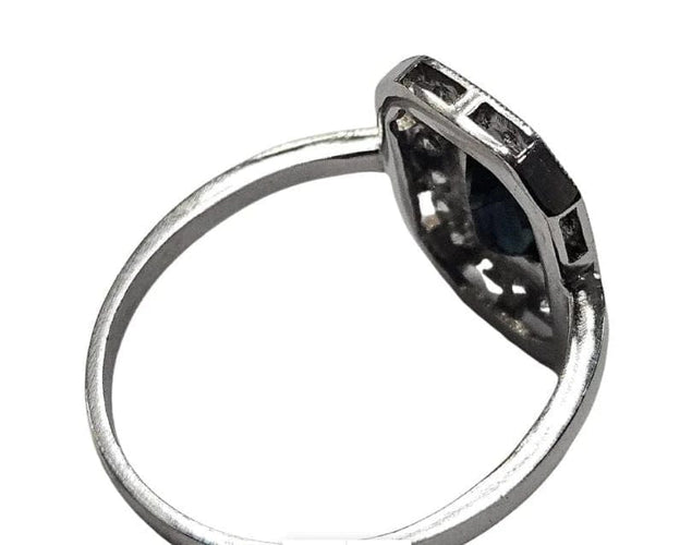 Bague 56.5 Bague Art déco en platine 950 avec saphir vert et diamants 58 Facettes Q391B