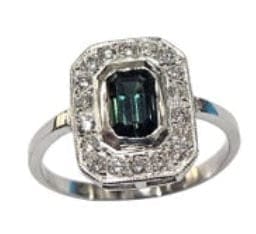 Bague 56.5 Bague Art déco en platine 950 avec saphir vert et diamants 58 Facettes Q391B
