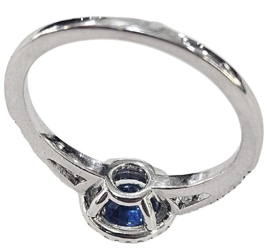 Bague 52 Bague halo en or blanc 18 carats avec saphir 0,80 ct et diamants 58 Facettes Q408B