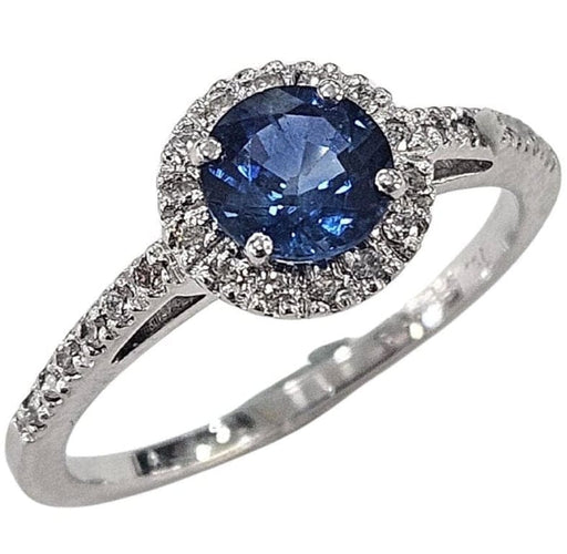 Bague 52 Bague halo en or blanc 18 carats avec saphir 0,80 ct et diamants 58 Facettes Q408B