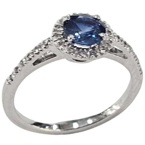 Bague 52 Bague halo en or blanc 18 carats avec saphir 0,80 ct et diamants 58 Facettes Q408B