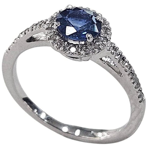 Bague 52 Bague halo en or blanc 18 carats avec saphir 0,80 ct et diamants 58 Facettes Q408B