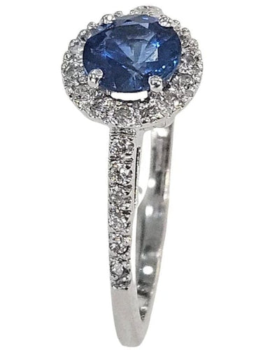 Bague 52 Bague halo en or blanc 18 carats avec saphir 0,80 ct et diamants 58 Facettes Q408B