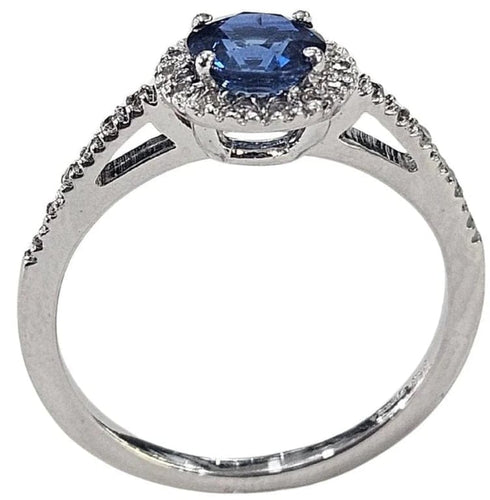 Bague 52 Bague halo en or blanc 18 carats avec saphir 0,80 ct et diamants 58 Facettes Q408B