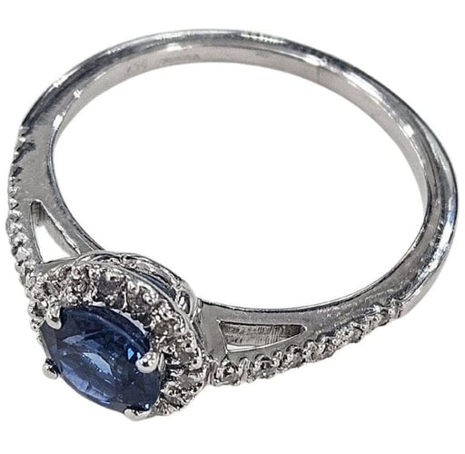 Bague 52 Bague halo en or blanc 18 carats avec saphir 0,80 ct et diamants 58 Facettes Q408B