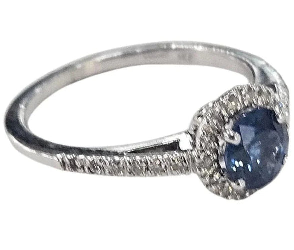 Bague 52 Bague halo en or blanc 18 carats avec saphir 0,80 ct et diamants 58 Facettes Q408B
