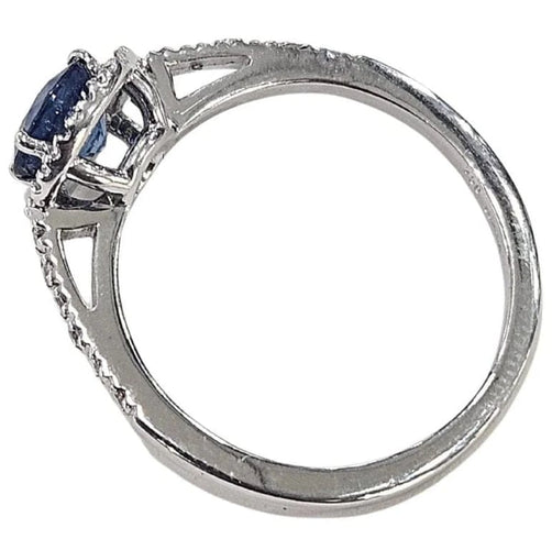 Bague 52 Bague halo en or blanc 18 carats avec saphir 0,80 ct et diamants 58 Facettes Q408B