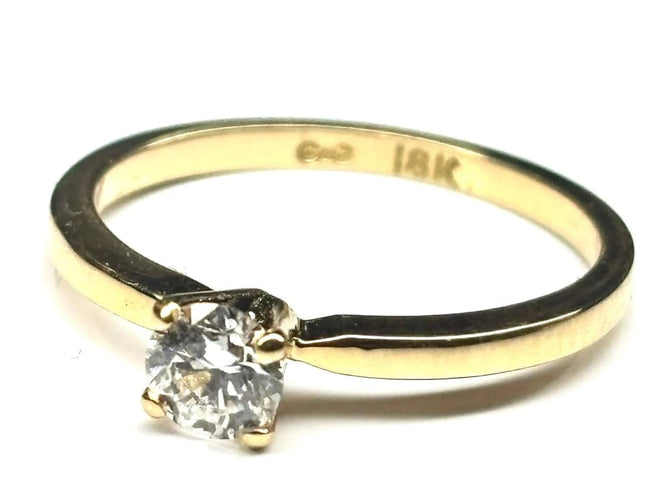 Bague 53.5 Bague solitaire en or jaune avec diamant taille brillant 0,35 ct 58 Facettes E09