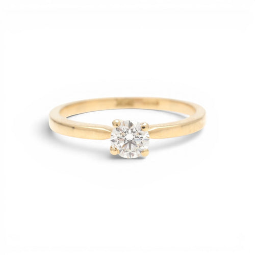 Bague 53.5 Bague solitaire en or jaune avec diamant taille brillant 0,35 ct 58 Facettes E09