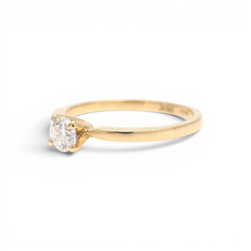 Bague 53.5 Bague solitaire en or jaune avec diamant taille brillant 0,35 ct 58 Facettes E09