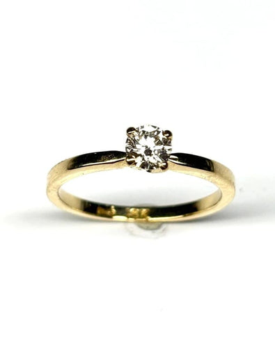 Bague 53.5 Bague solitaire en or jaune avec diamant taille brillant 0,35 ct 58 Facettes E09