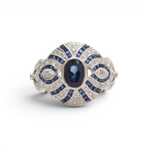Bague 55 Bague design du XXe siècle en or jaune 18 carats, saphirs et diamants 58 Facettes E32