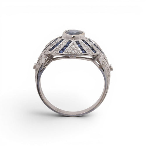Bague 55 Bague design du XXe siècle en or jaune 18 carats, saphirs et diamants 58 Facettes E32