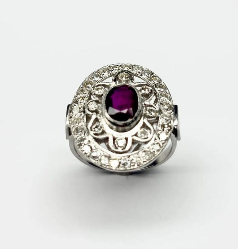 Bague 53 Bague Art déco en platine sertie de rubis et diamants (1,52 ct) 58 Facettes Q407B