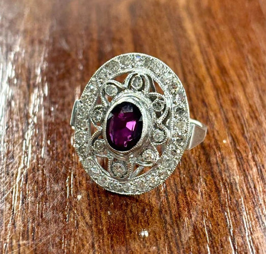 Bague 53 Bague Art déco en platine sertie de rubis et diamants (1,52 ct) 58 Facettes Q407B